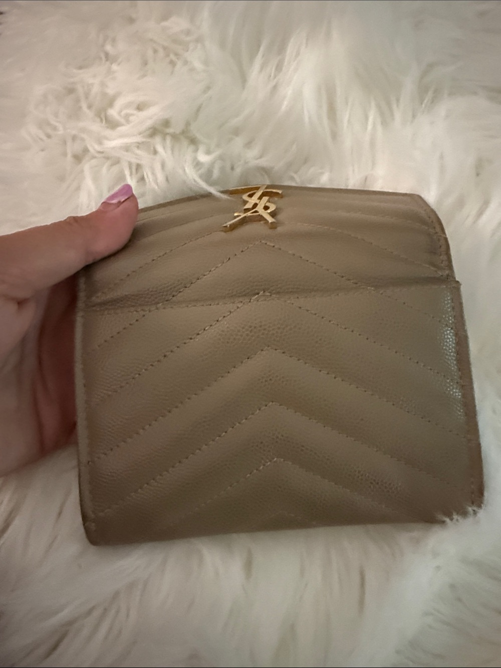 Saint Laurent Taupe Quilted YSL Envelope Wallet with Gold Hardware - Picture 3 of 4
